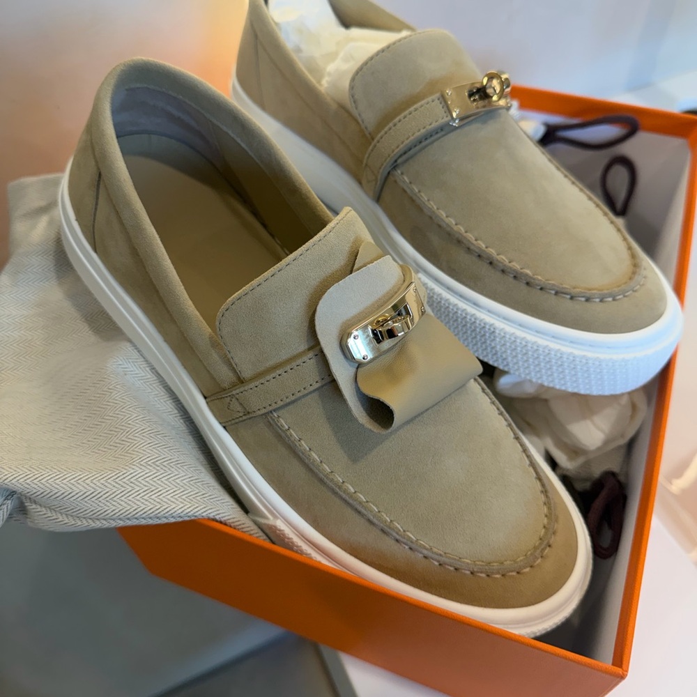 Hermes Beige Sneakers with Gold Accent
